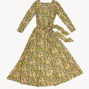 Matti of Lynne Long Sleeve Maxi Floral Dress with Sash Vintage Flower patterned